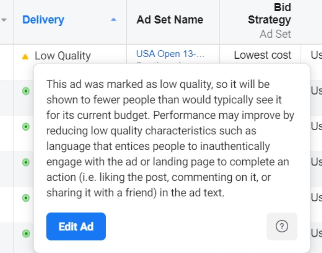 fix low quality facebook ad warning