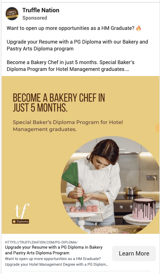 Truffle Nation Ad - facebook ads for bakery business
