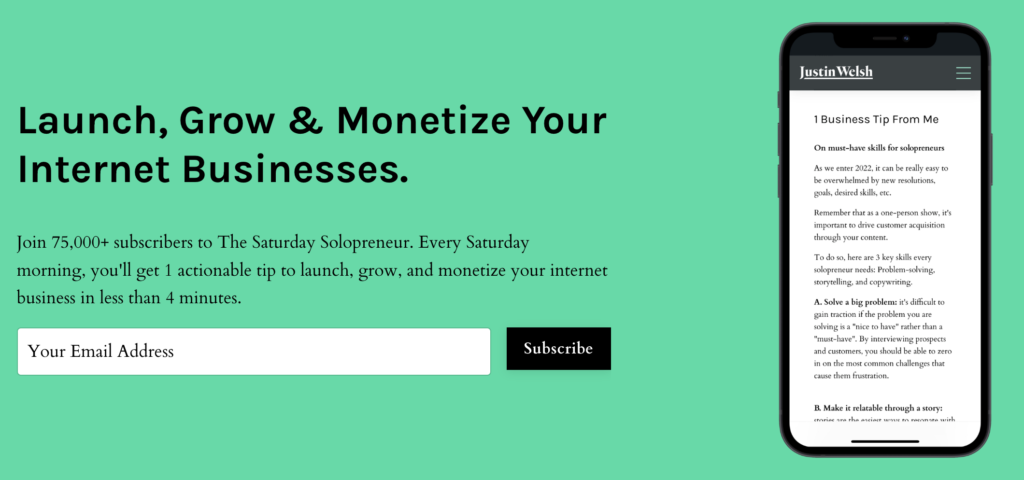 The Saturday Solopreneur Weekly Newsletter - Justin Welsh